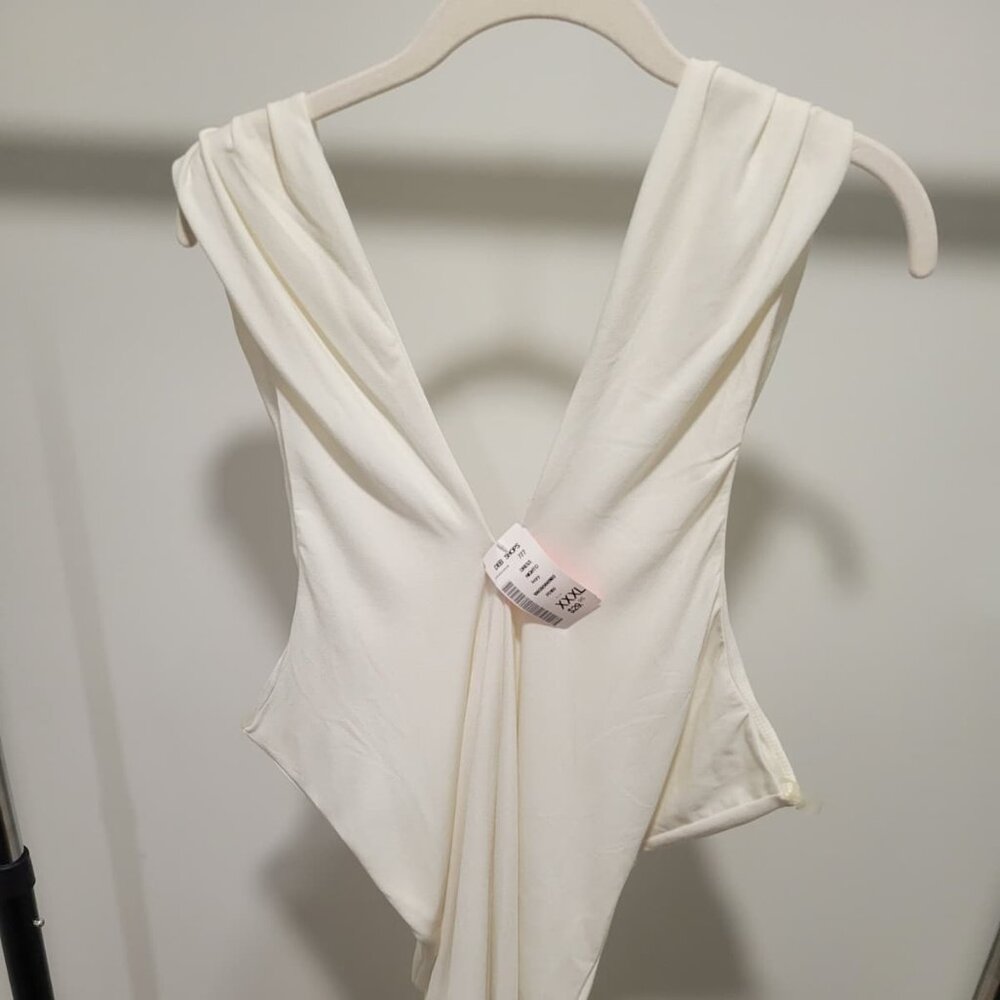 Ivory Deep‑V Draped Dress